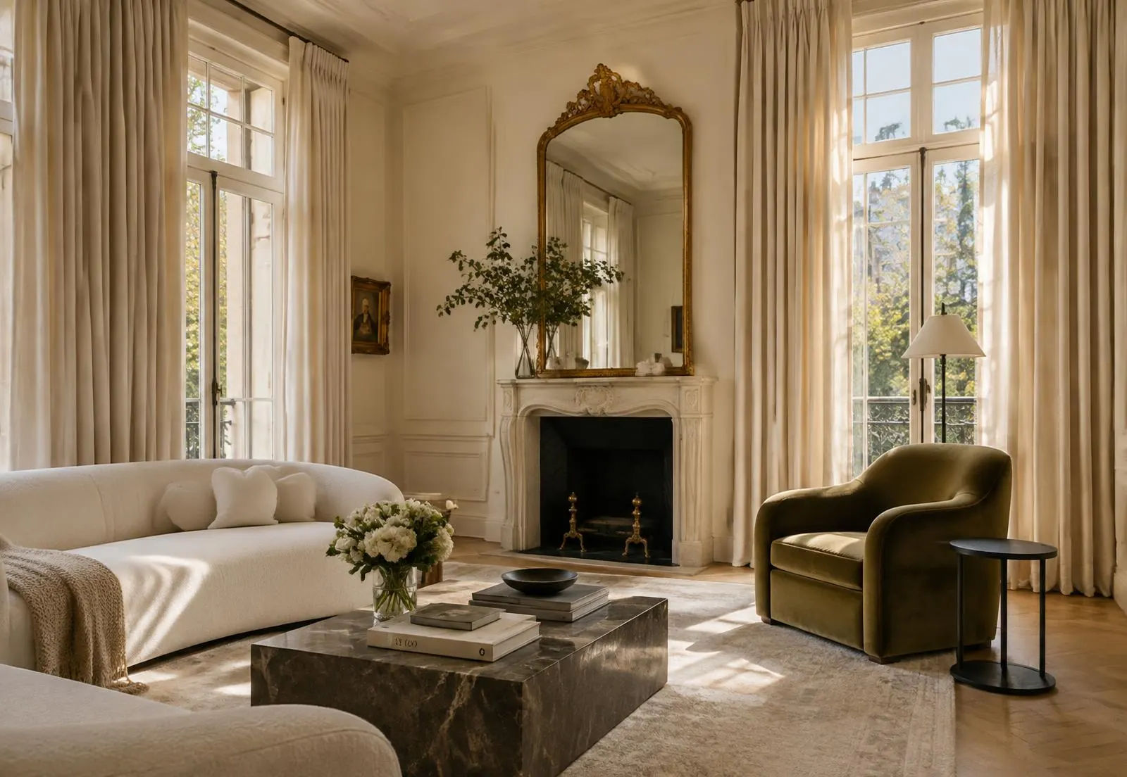 Salon habillé de rideaux sur mesure
